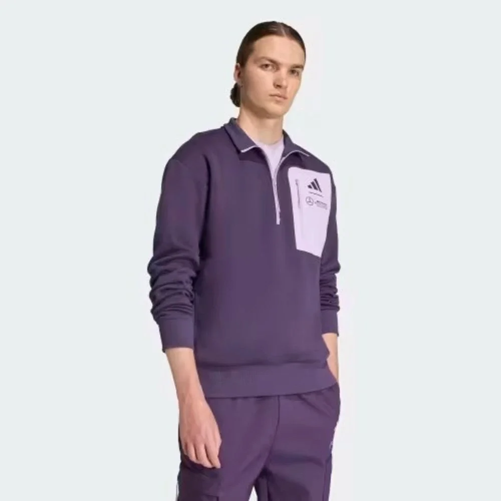 Mens Size M Adidas AMG Petronas F1 Premium Fleece Quarter Zip Top Purple JX8815